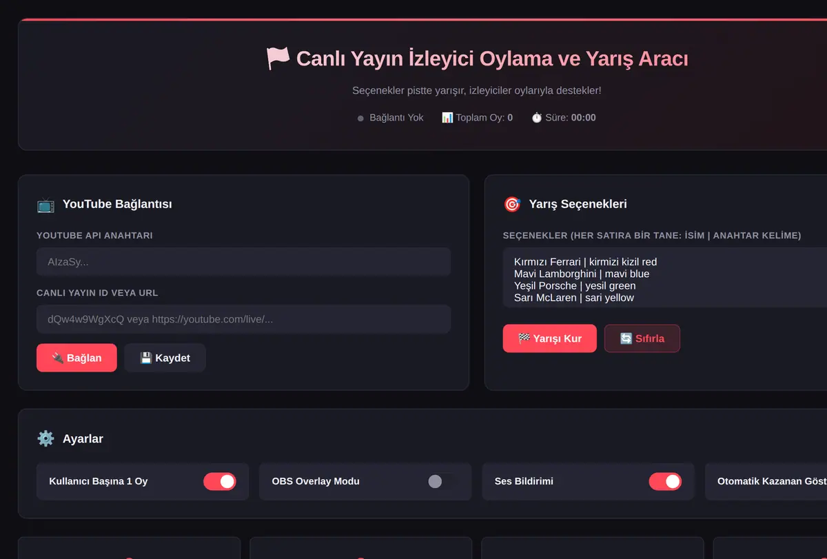 Canlı Yayın Yarış Oylama Aracı - OBS Overlay ekran görüntüsü