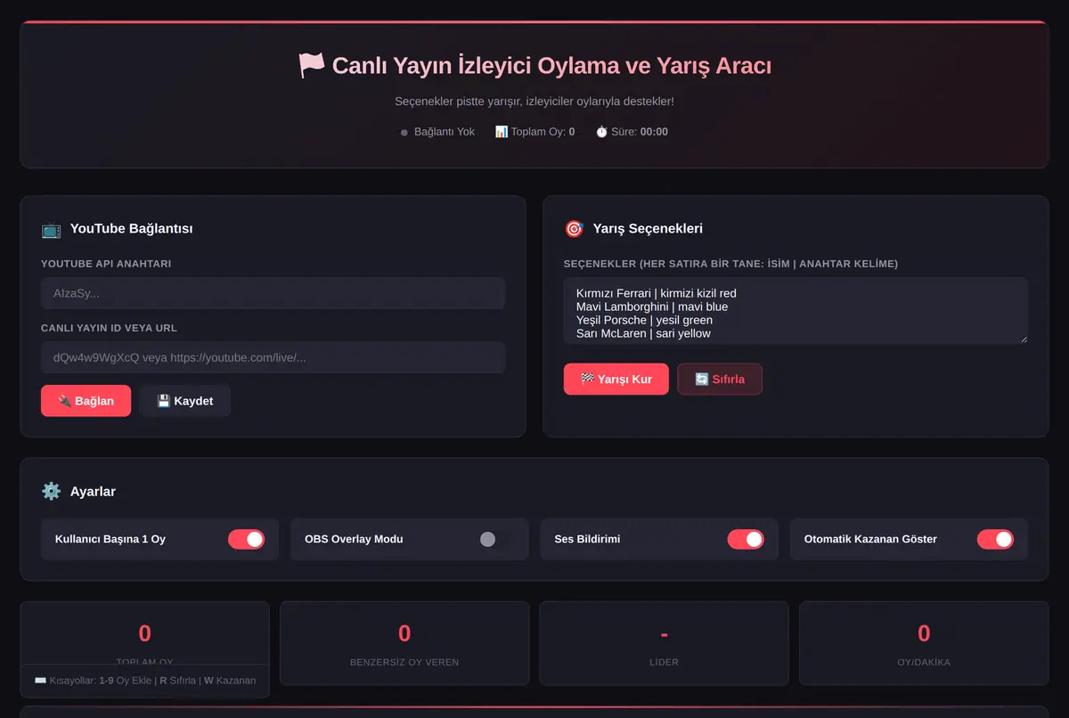 Canlı Yayın Yarış Oylama Aracı - OBS Overlay ekran görüntüsü 2