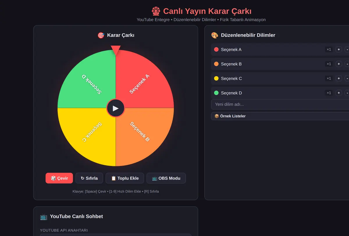 Canlı Yayın Karar Çarkı - YouTube Entegre ekran görüntüsü