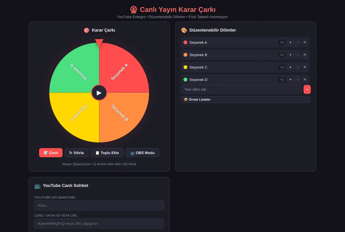 Canlı Yayın Karar Çarkı - YouTube Entegre ekran görüntüsü 2