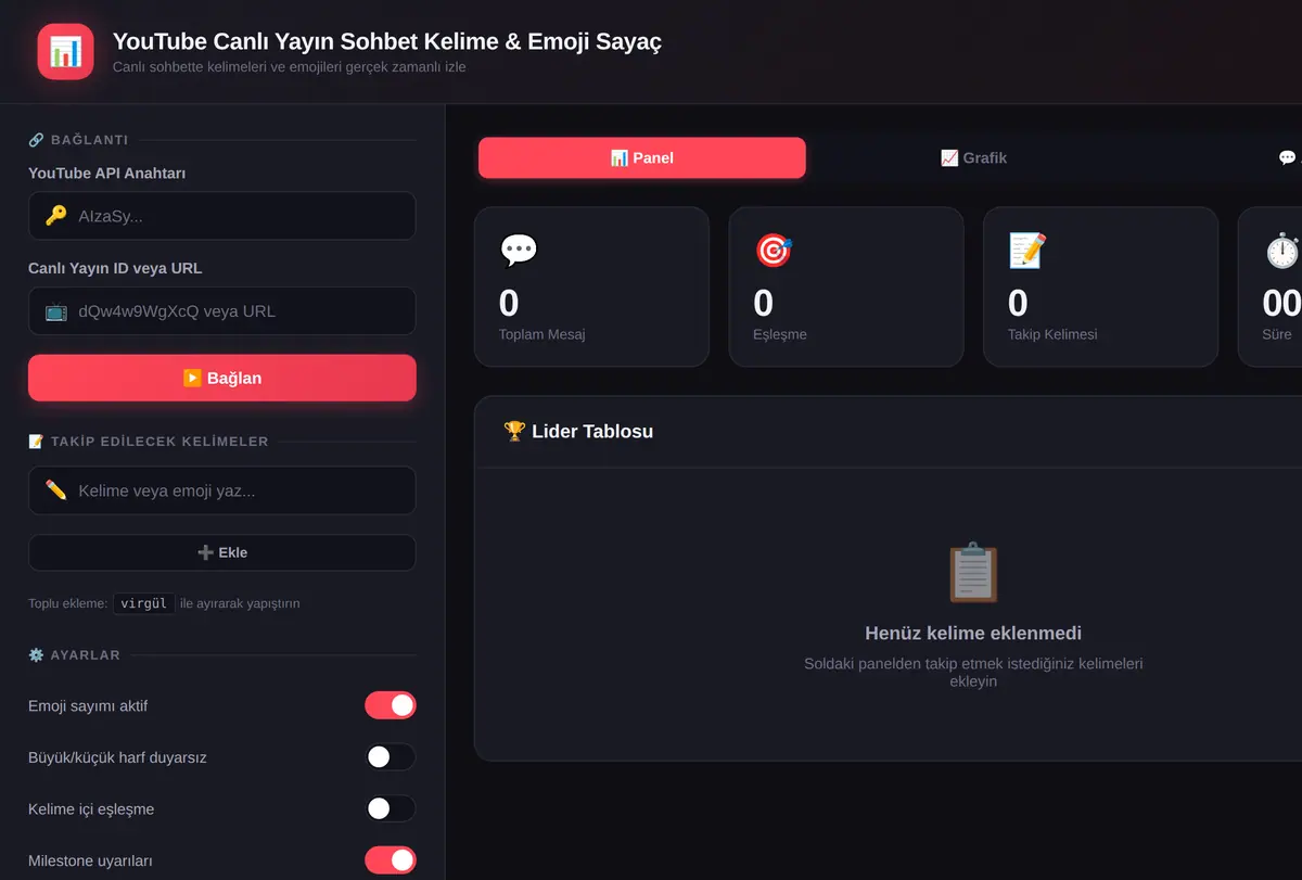 YouTube Canlı Yayın Sohbet Kelime ve Emoji Sayaç ekran görüntüsü