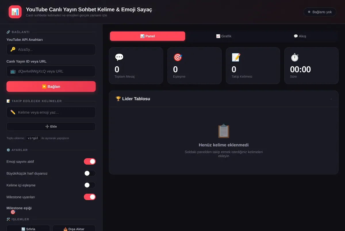 YouTube Canlı Yayın Sohbet Kelime ve Emoji Sayaç ekran görüntüsü 2