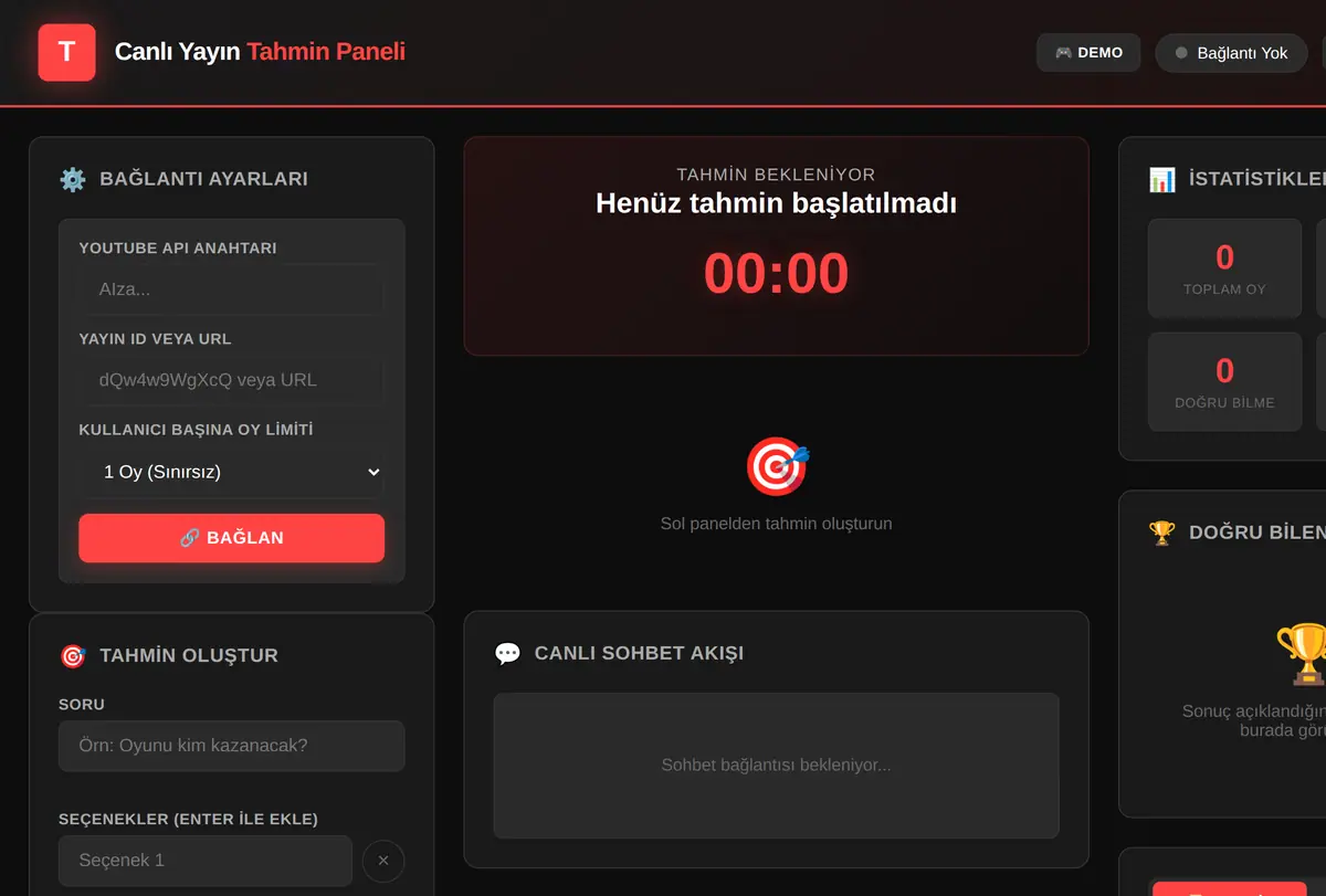 Canlı Yayın Tahmin Paneli - YouTube Sohbet Entegrasyonu ekran görüntüsü