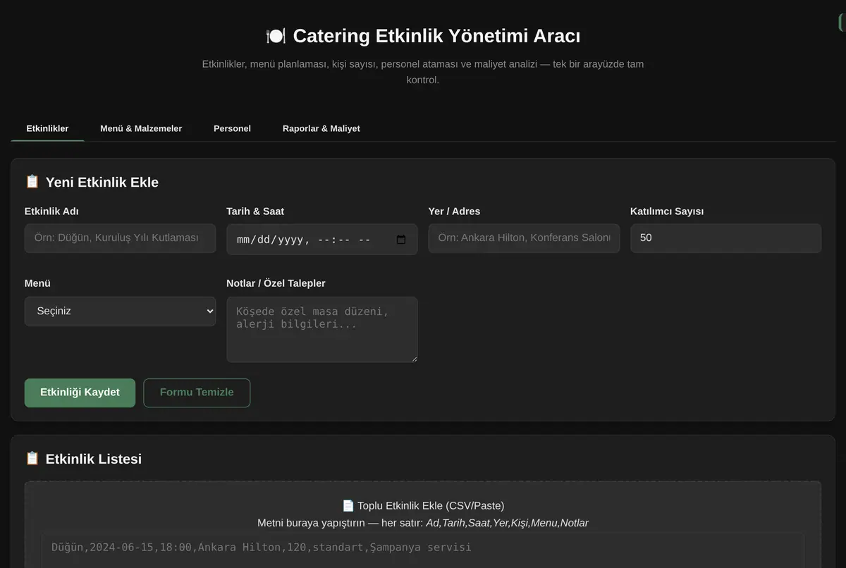 Catering Sipariş Yönetimi Aracı ekran görüntüsü 2
