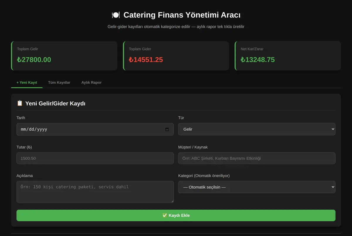 Catering Finans Yönetimi Aracı ekran görüntüsü 2
