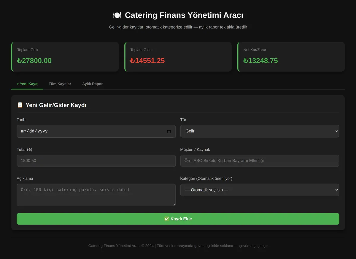 Catering Finans Yönetimi Aracı ekran görüntüsü 3