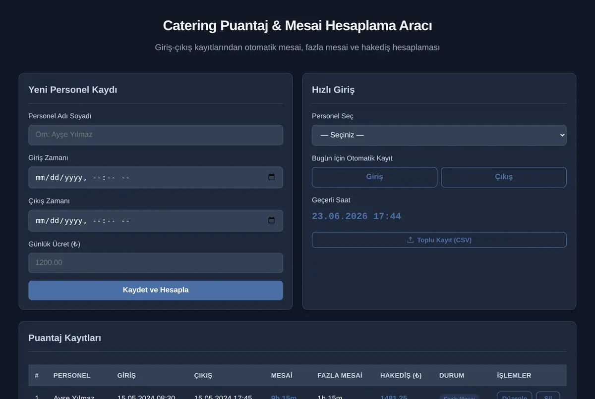 Catering Puantaj & Mesai Hesaplama Aracı ekran görüntüsü 2