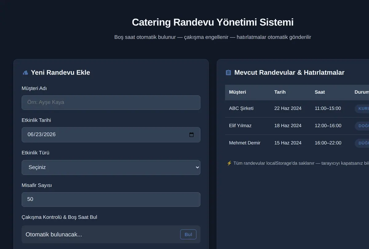 Catering Etkinlik Yönetimi Sistemi ekran görüntüsü