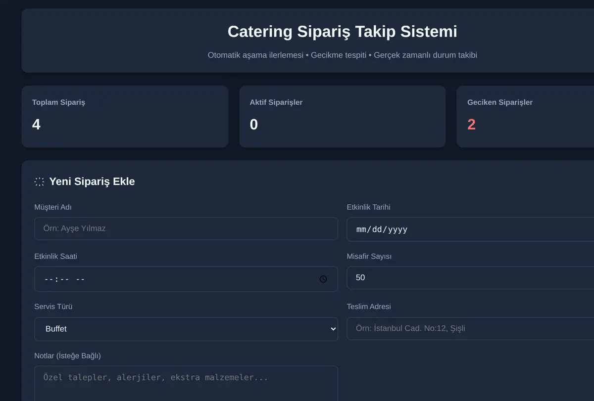 Catering Sipariş Takip Sistemi ekran görüntüsü