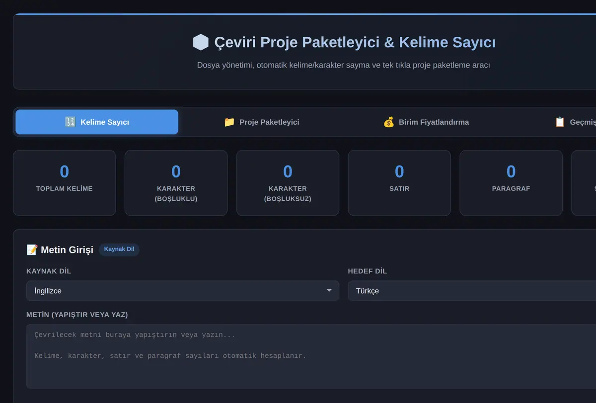Çeviri Proje Paketleyici & Kelime Sayıcı ekran görüntüsü