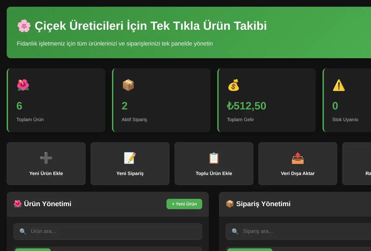 Çiçek Üreticileri İçin Tek Tıkla Ürün Takibi ekran görüntüsü