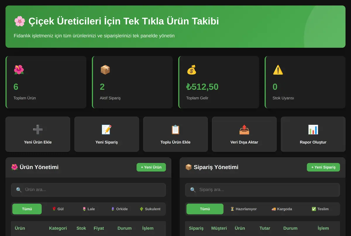 Çiçek Üreticileri İçin Tek Tıkla Ürün Takibi ekran görüntüsü 2