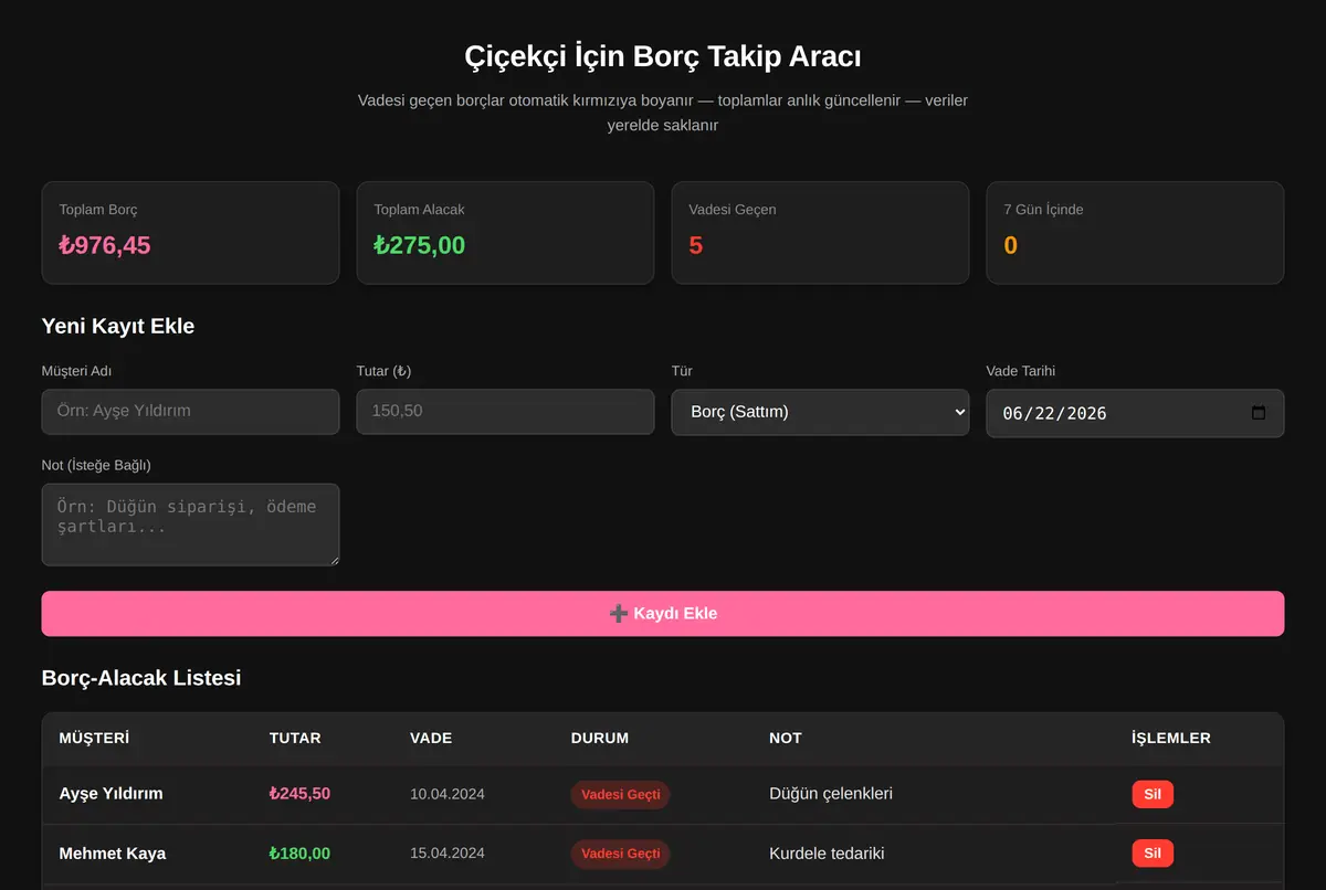 Çiçekçi İçin Borç Takip Aracı ekran görüntüsü 2