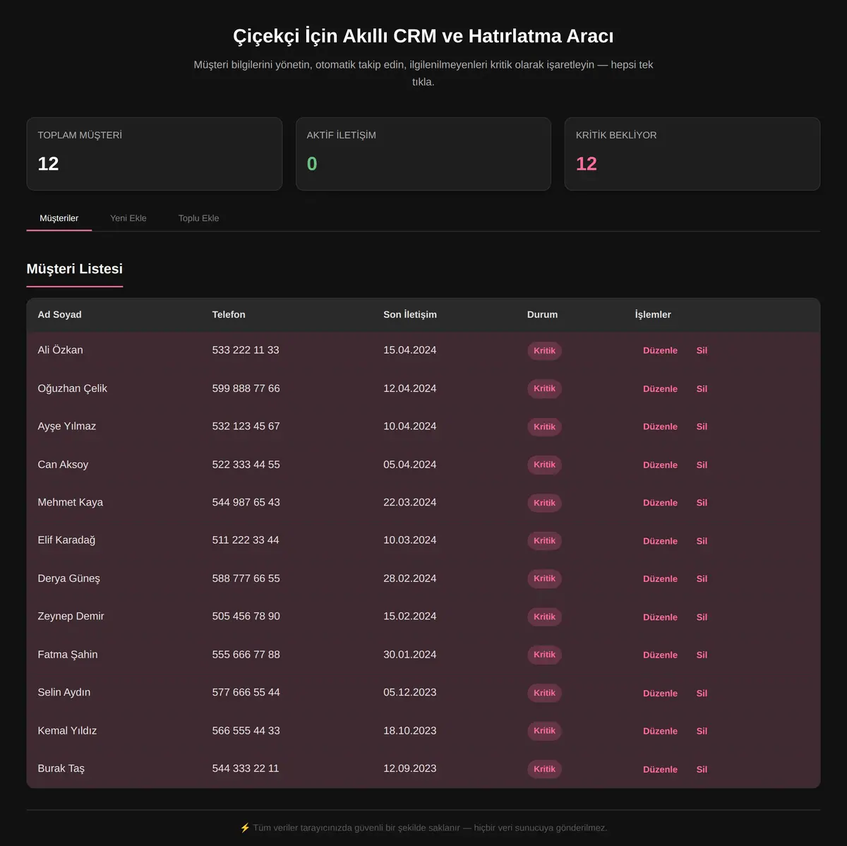 Çiçekçi İçin Akıllı CRM ve Hatırlatma Aracı ekran görüntüsü 3