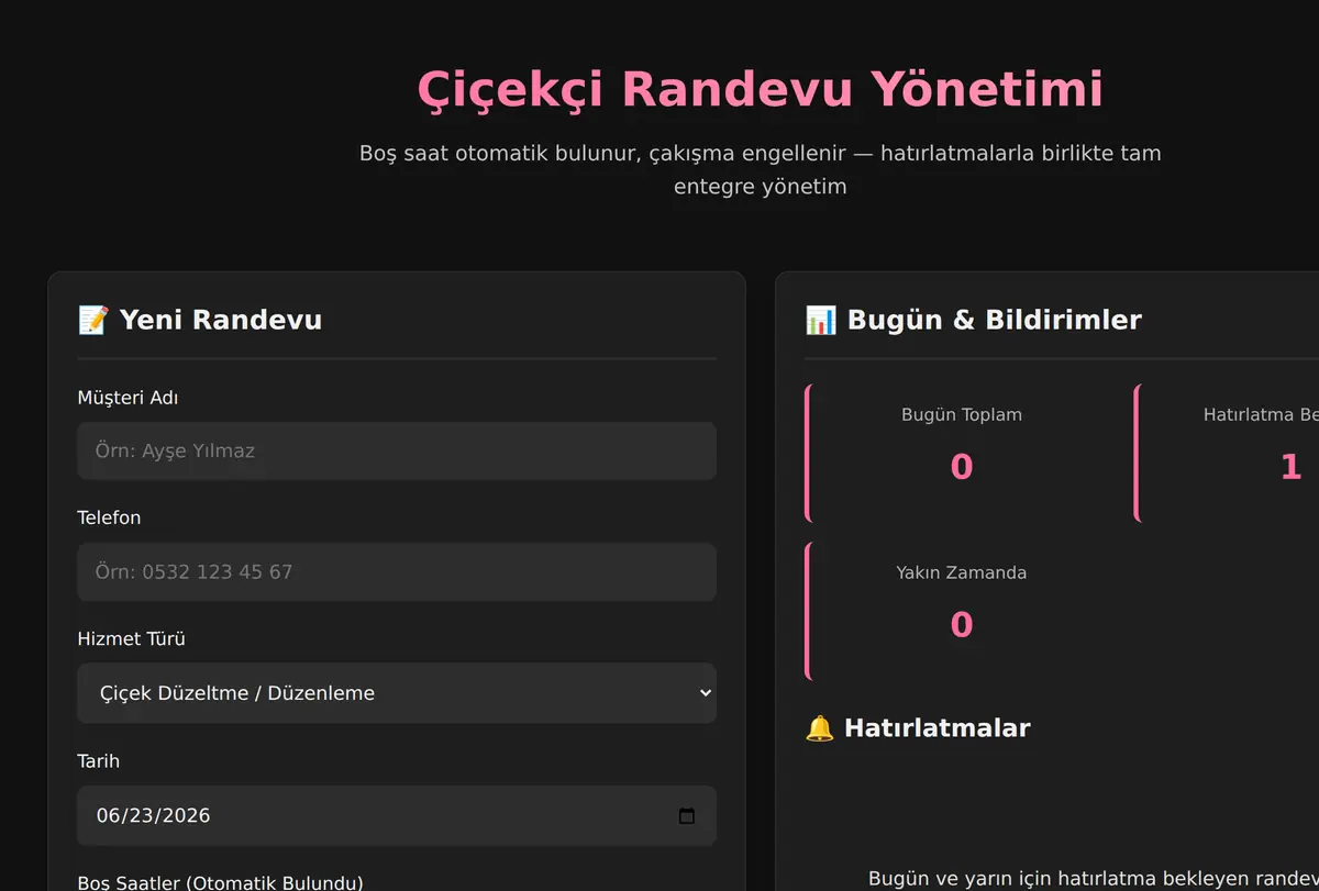 Çiçekçi Randevu Yönetimi ekran görüntüsü