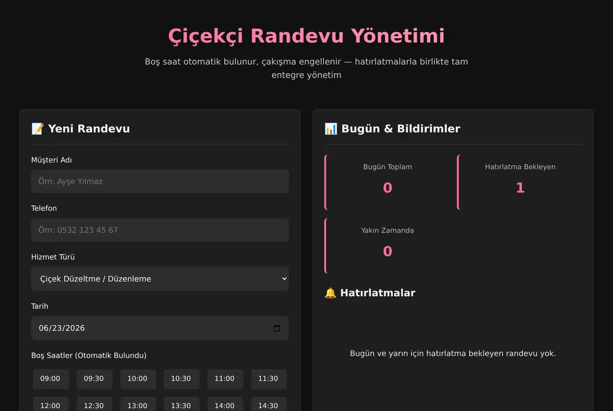 Çiçekçi Randevu Yönetimi ekran görüntüsü 2