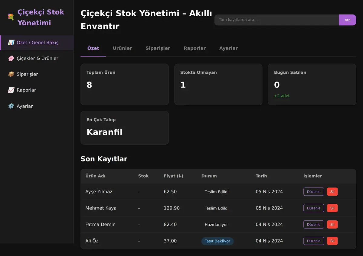 Çiçekçi Stok Yönetimi - Akıllı Envantır ekran görüntüsü 3