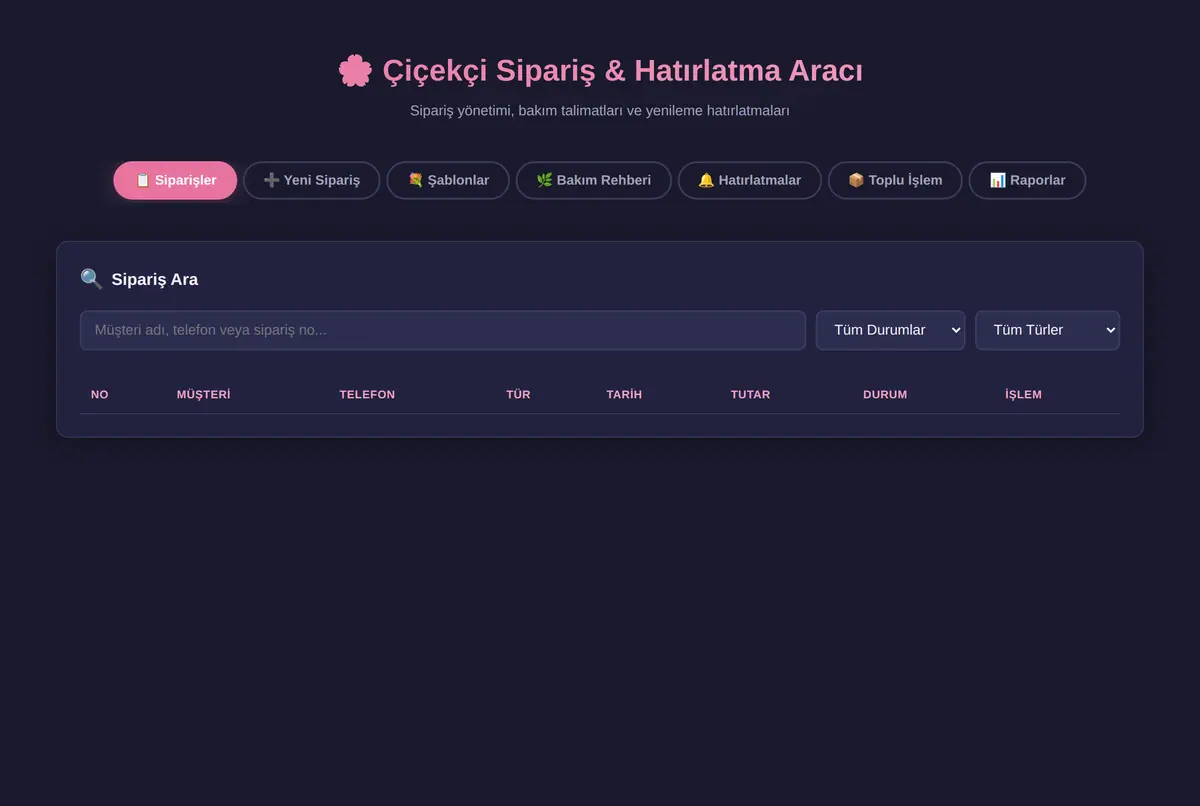 Çiçekçi Sipariş & Hatırlatma Aracı ekran görüntüsü 2
