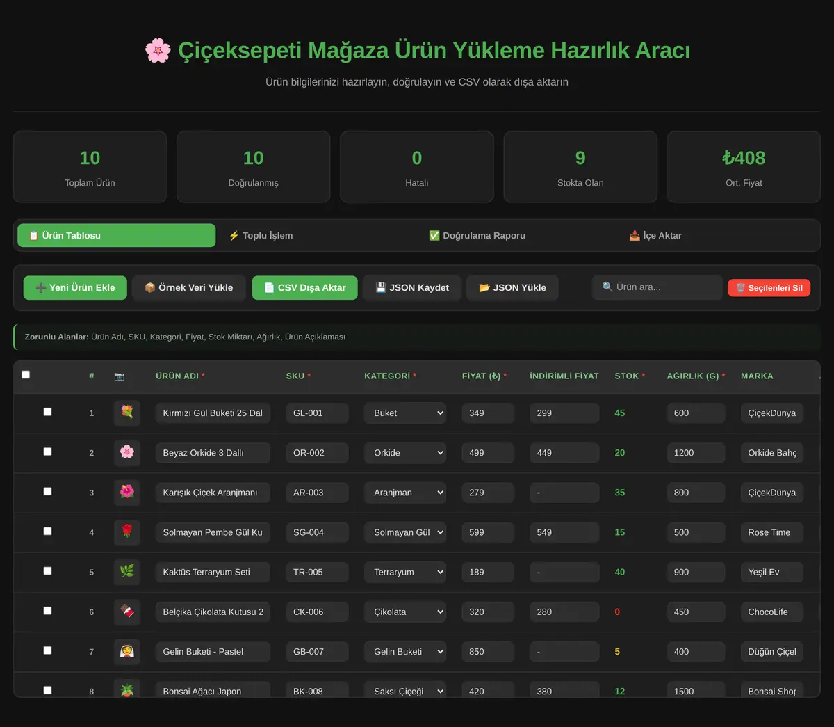 Çiçeksepeti Mağaza Ürün Yükleme Hazırlık Aracı ekran görüntüsü 3