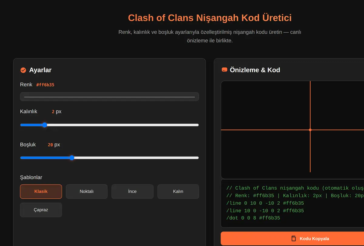Clash of Clans Nişangah Kod Üretici ekran görüntüsü