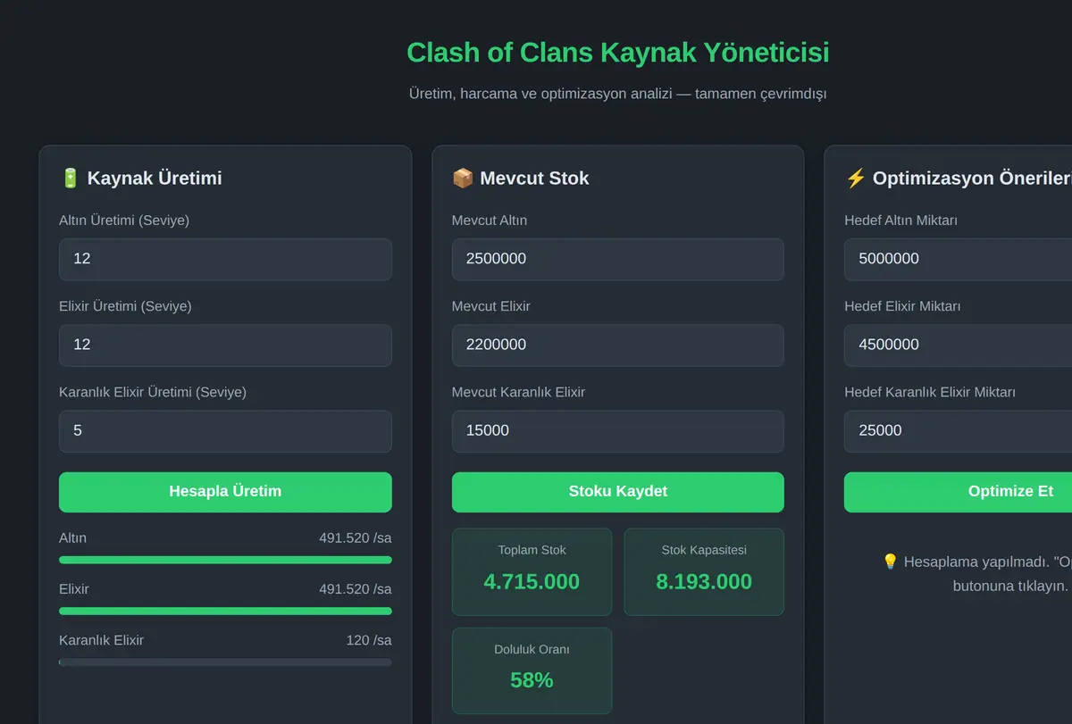 Clash of Clans Kaynak Yöneticisi ekran görüntüsü