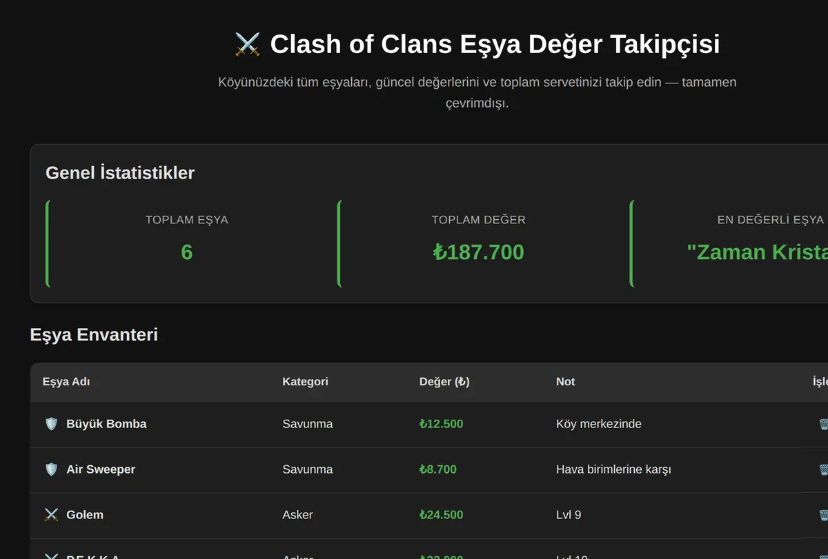 Clash of Clans Eşya Değer Takipçisi ekran görüntüsü