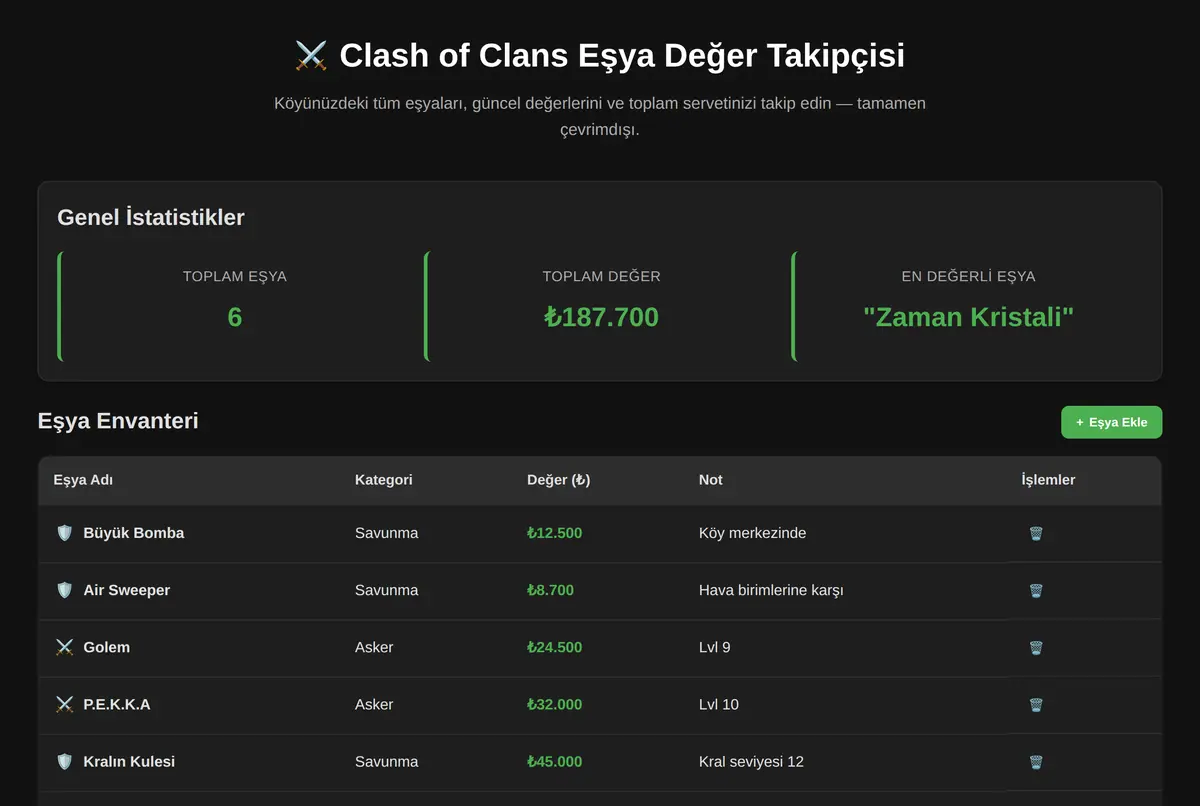 Clash of Clans Eşya Değer Takipçisi ekran görüntüsü 2