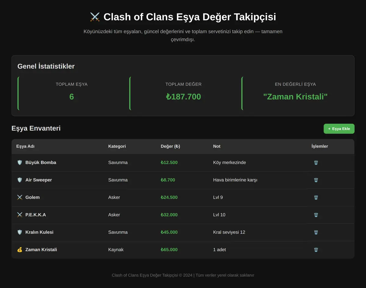 Clash of Clans Eşya Değer Takipçisi ekran görüntüsü 3