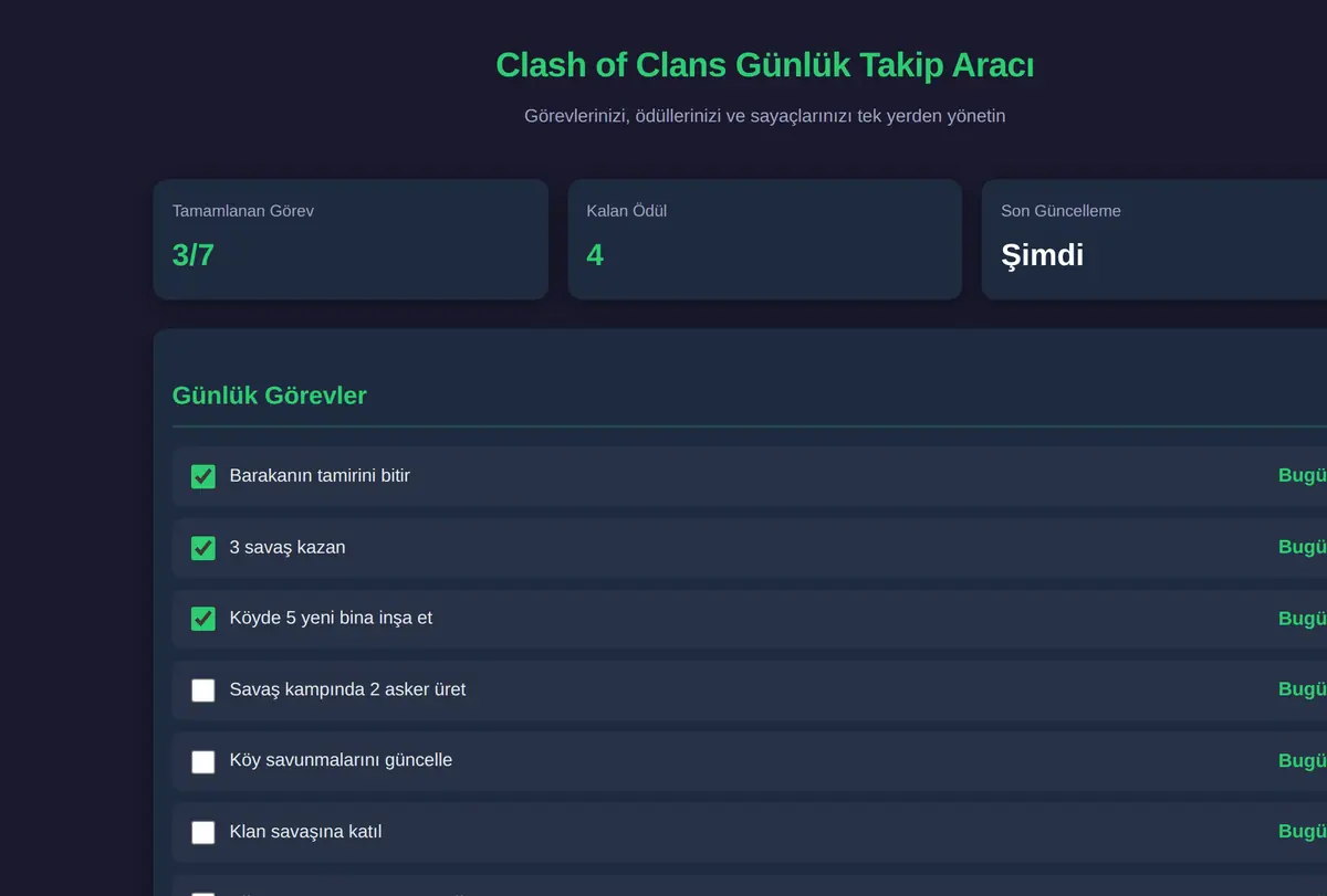 Clash of Clans Günlük Takip Aracı ekran görüntüsü