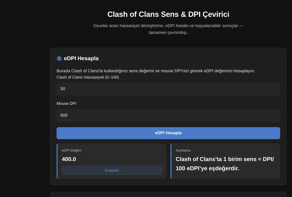 Clash of Clans Sens & DPI Çevirici ekran görüntüsü