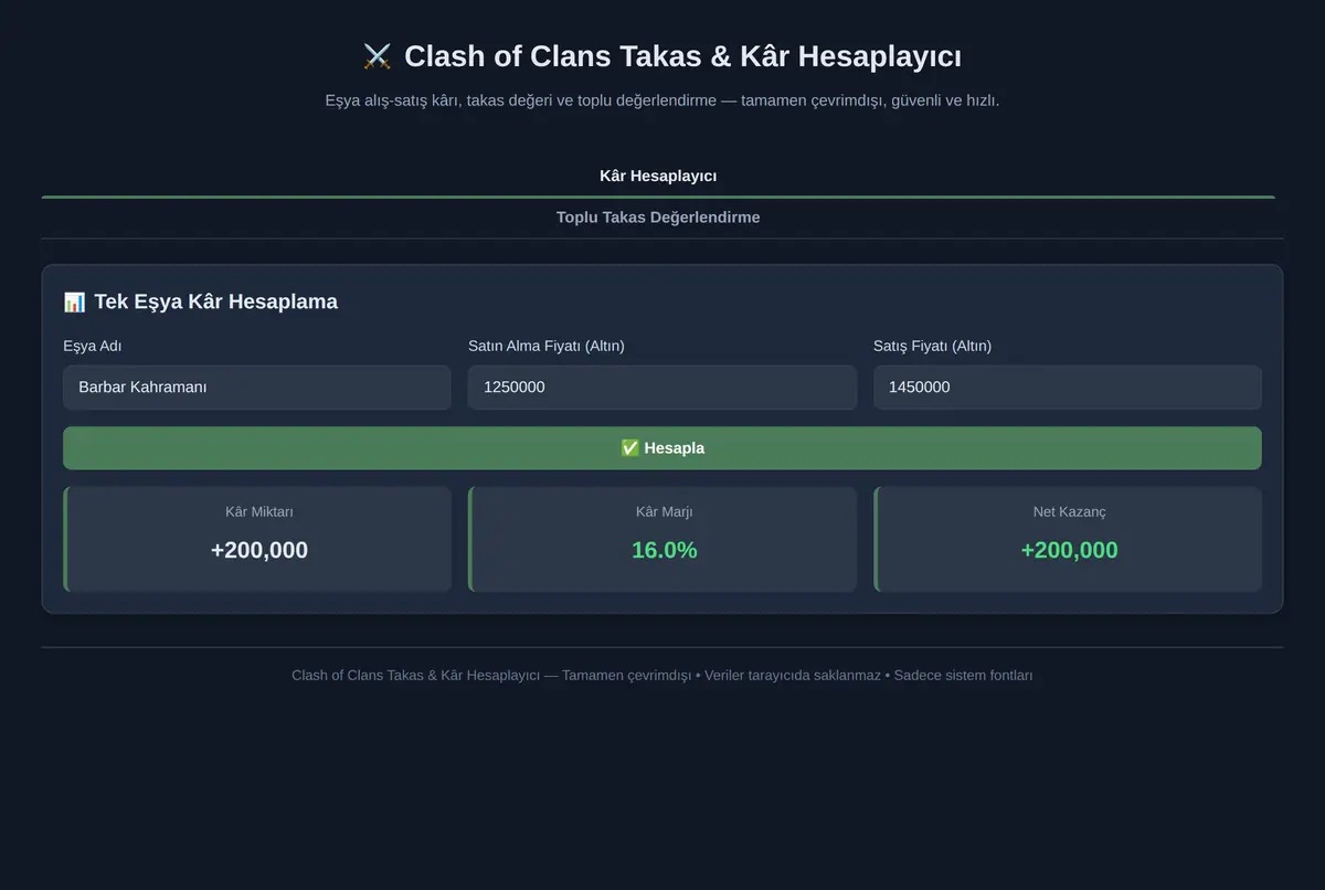 Clash of Clans Takas & Kâr Hesaplayıcı ekran görüntüsü 2