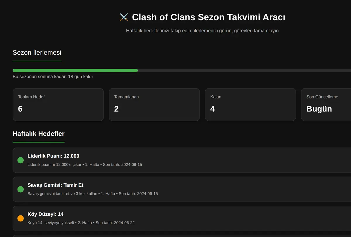 Clash of Clans Sezon Takvimi Aracı ekran görüntüsü