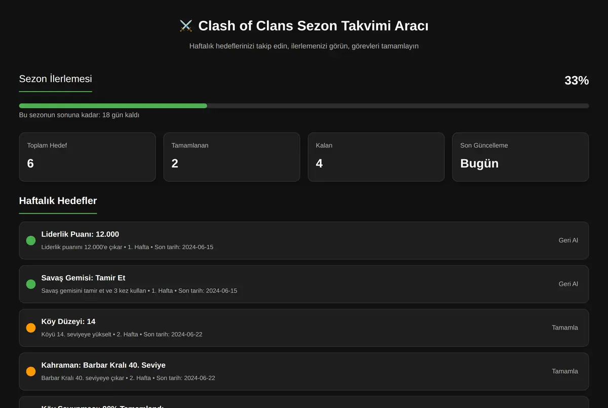 Clash of Clans Sezon Takvimi Aracı ekran görüntüsü 2