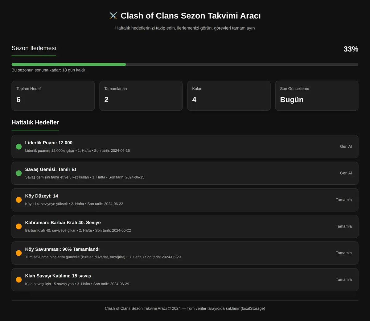Clash of Clans Sezon Takvimi Aracı ekran görüntüsü 3