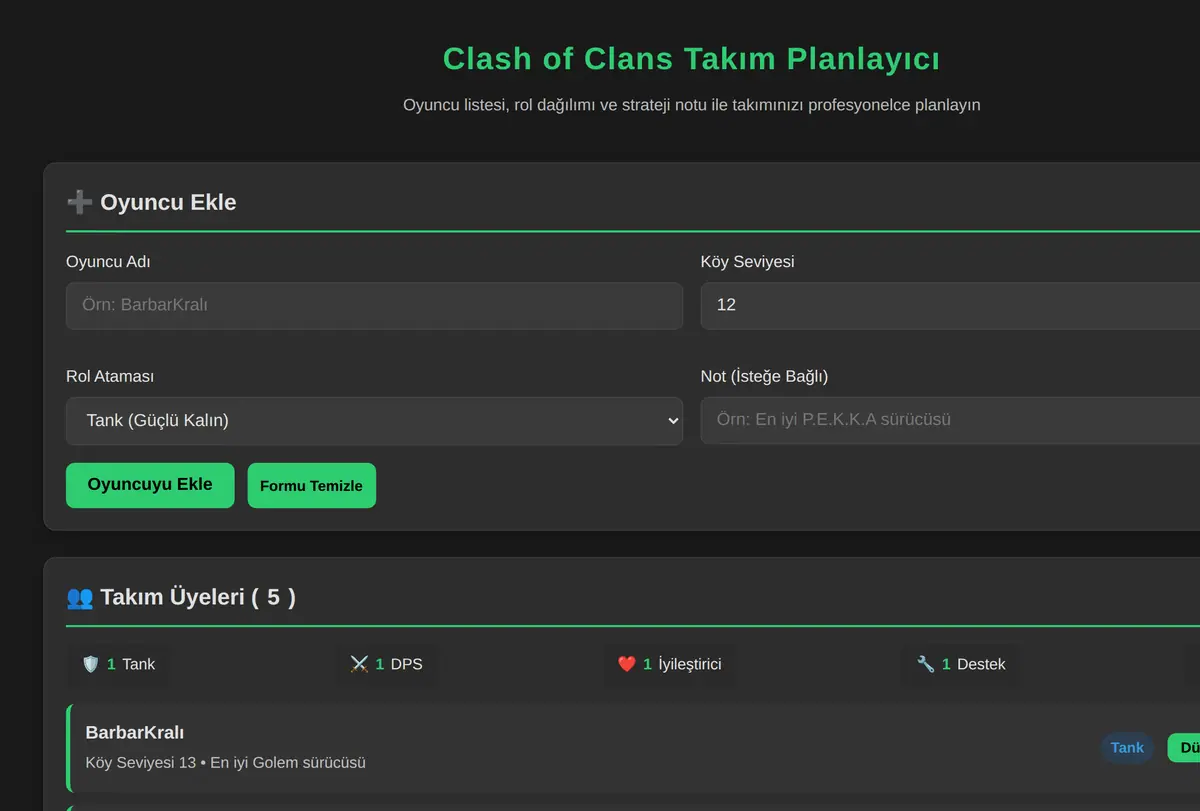 Clash of Clans Takım Planlayıcı ekran görüntüsü