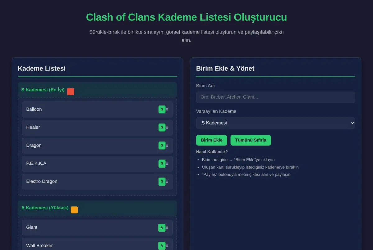 Clash of Clans Kademe Listesi Oluşturucu ekran görüntüsü 2