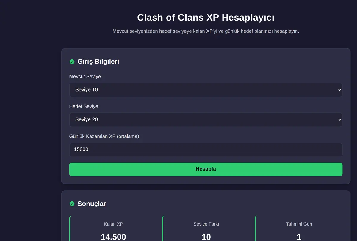 Clash of Clans XP Hesaplayıcı ekran görüntüsü
