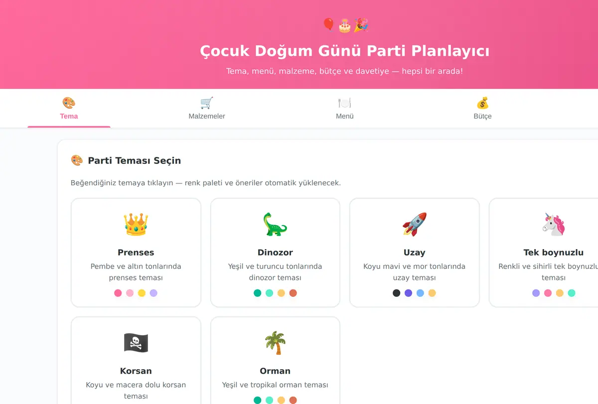 Çocuk Doğum Günü Parti Planlayıcı ekran görüntüsü