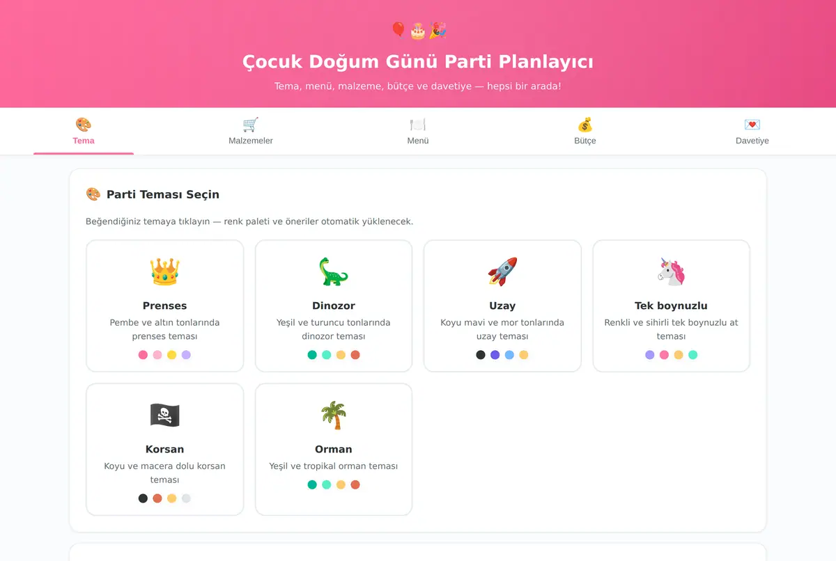 Çocuk Doğum Günü Parti Planlayıcı ekran görüntüsü 2