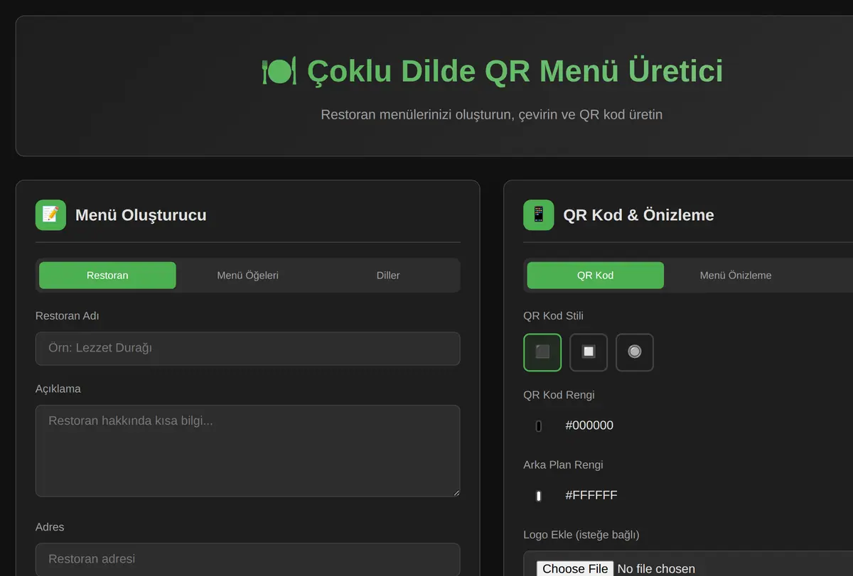Çoklu Dilde QR Menü Üretici ekran görüntüsü