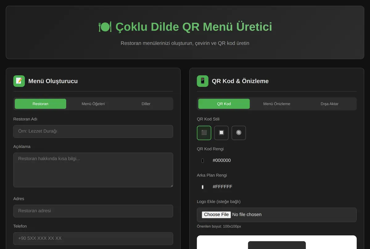 Çoklu Dilde QR Menü Üretici ekran görüntüsü 2