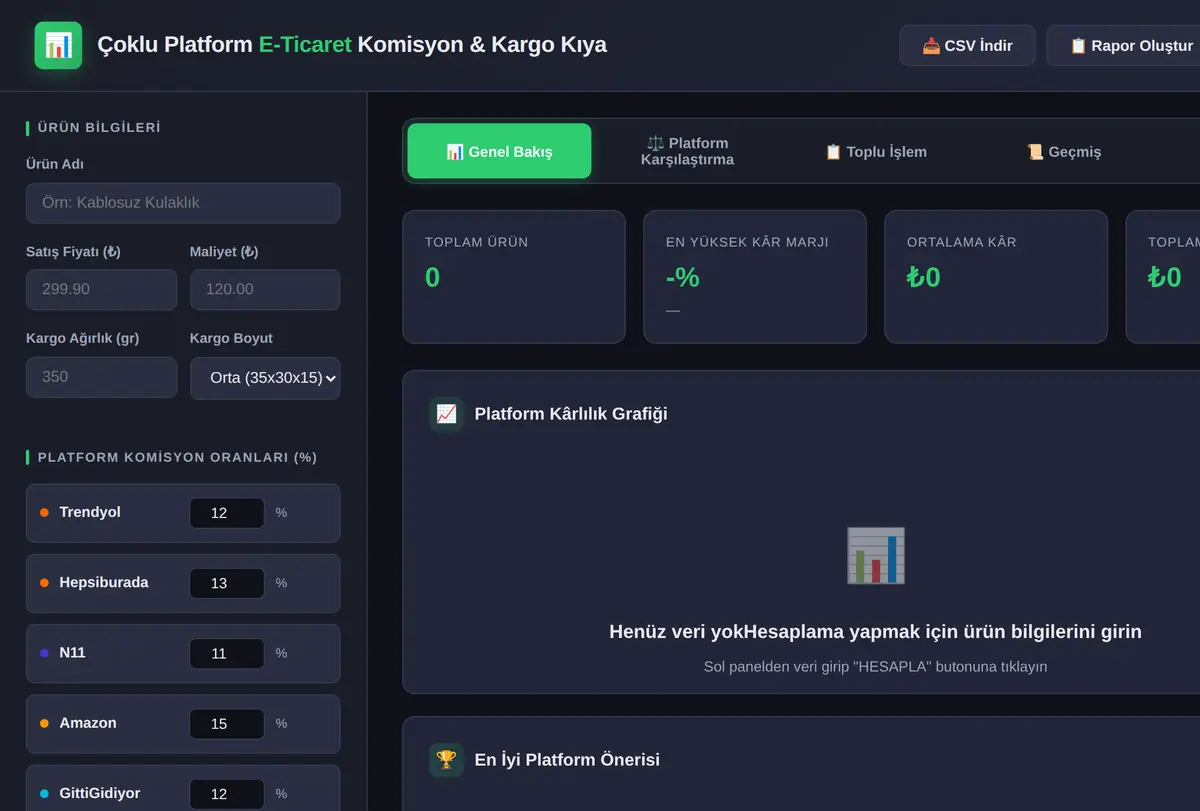 Çoklu Platform E-Ticaret Komisyon ve Kargo Kıya ekran görüntüsü