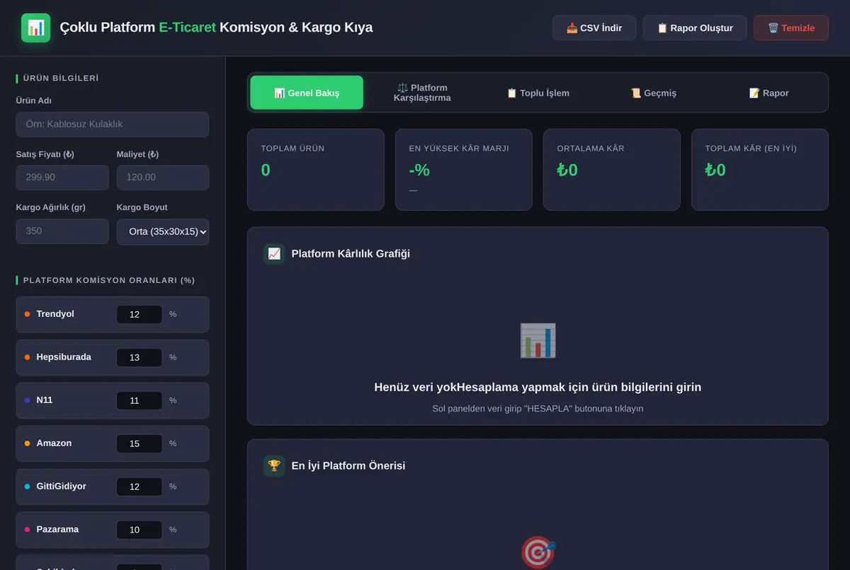 Çoklu Platform E-Ticaret Komisyon ve Kargo Kıya ekran görüntüsü 3
