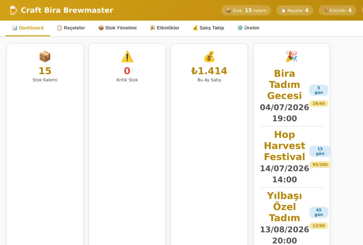 Craft Bira Brewmaster: Reçete, Stok & Satış Takip ekran görüntüsü