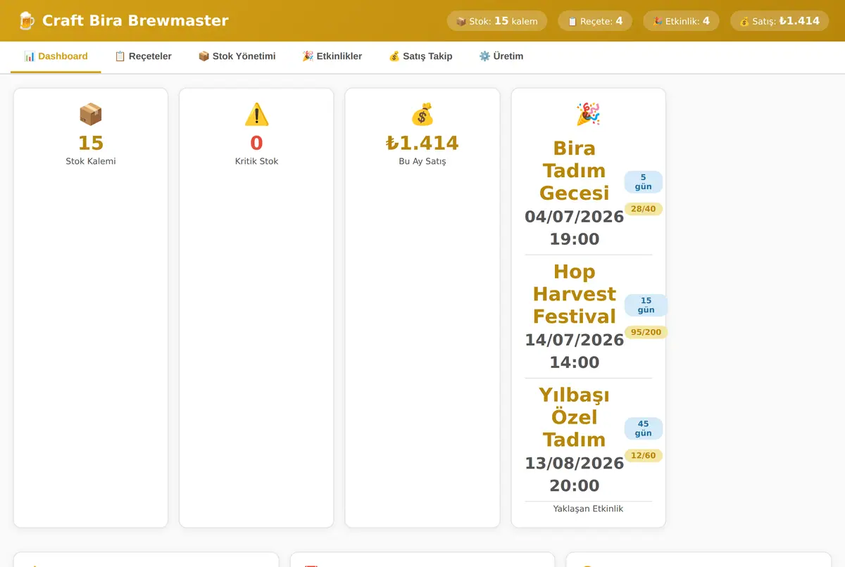 Craft Bira Brewmaster: Reçete, Stok & Satış Takip ekran görüntüsü 2
