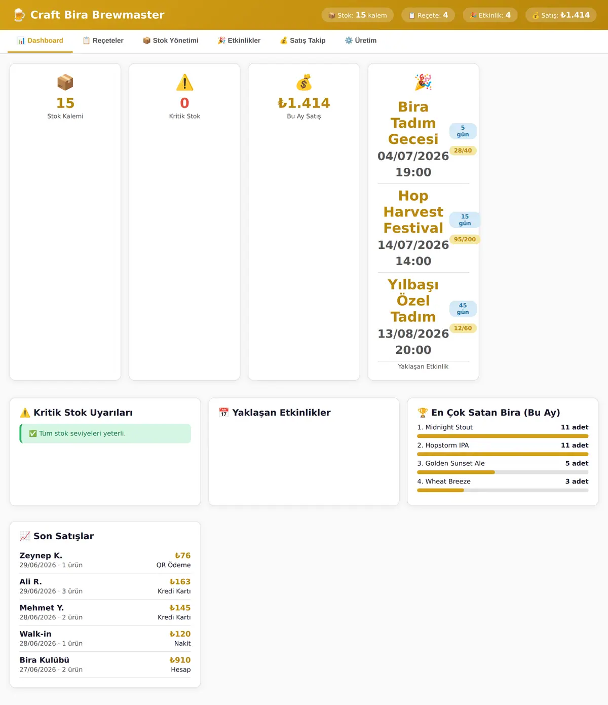 Craft Bira Brewmaster: Reçete, Stok & Satış Takip ekran görüntüsü 3