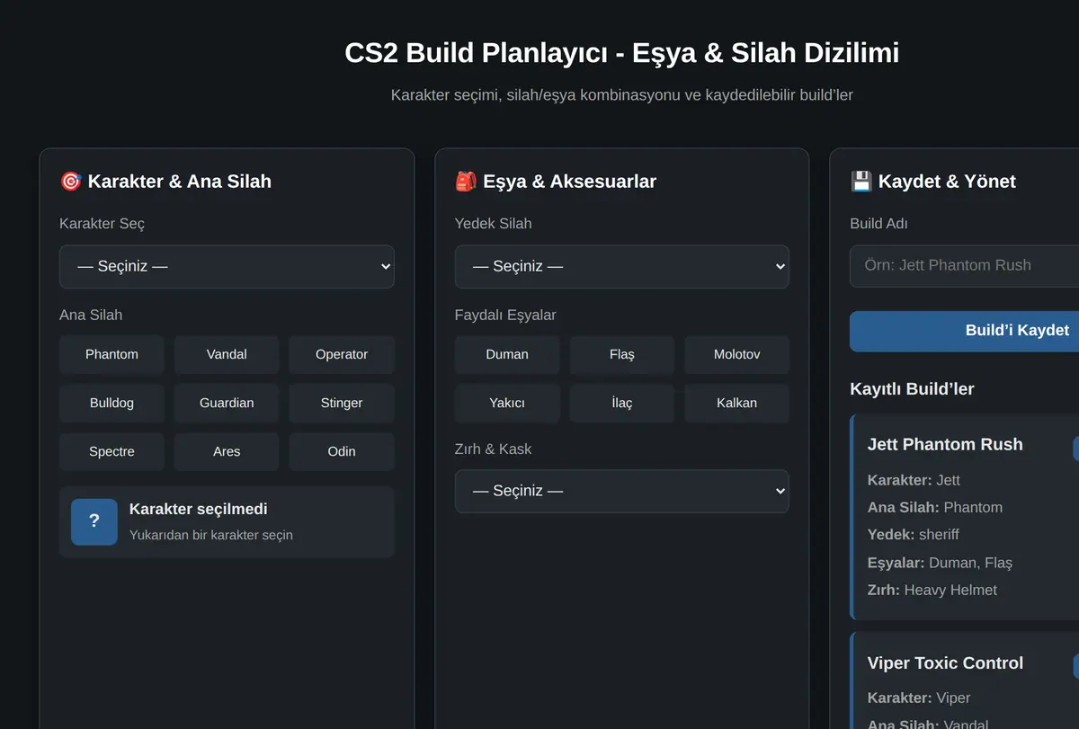 CS2 Build Planlayıcı - Eşya & Silah Dizilimi ekran görüntüsü