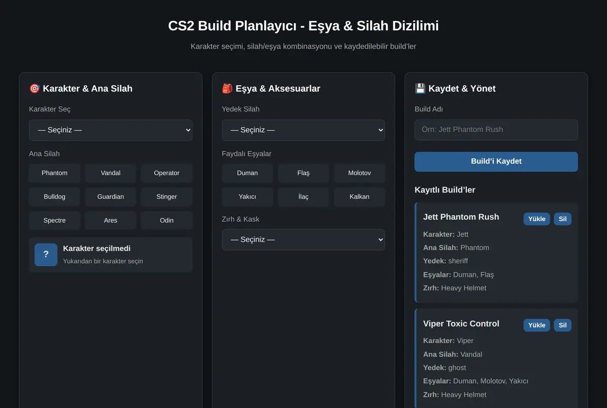 CS2 Build Planlayıcı - Eşya & Silah Dizilimi ekran görüntüsü 2