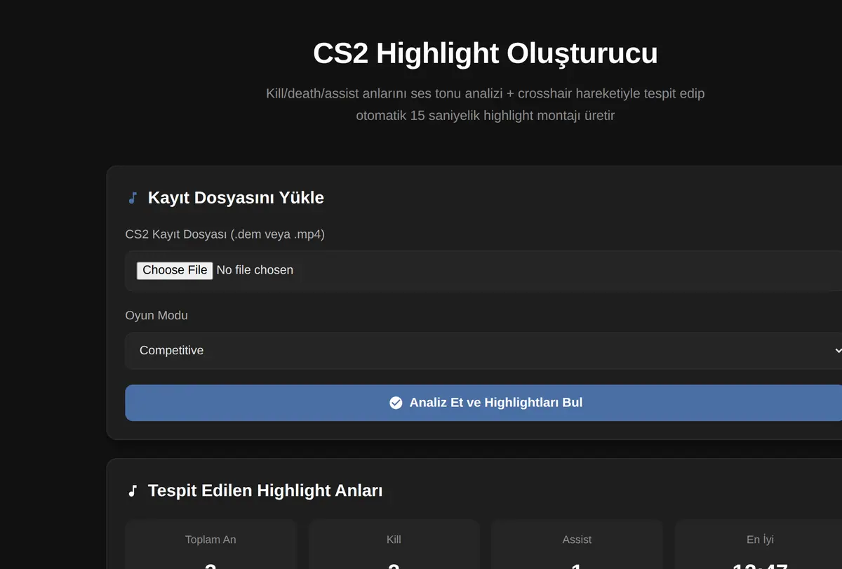 CS2 Highlight Oluşturucu ekran görüntüsü