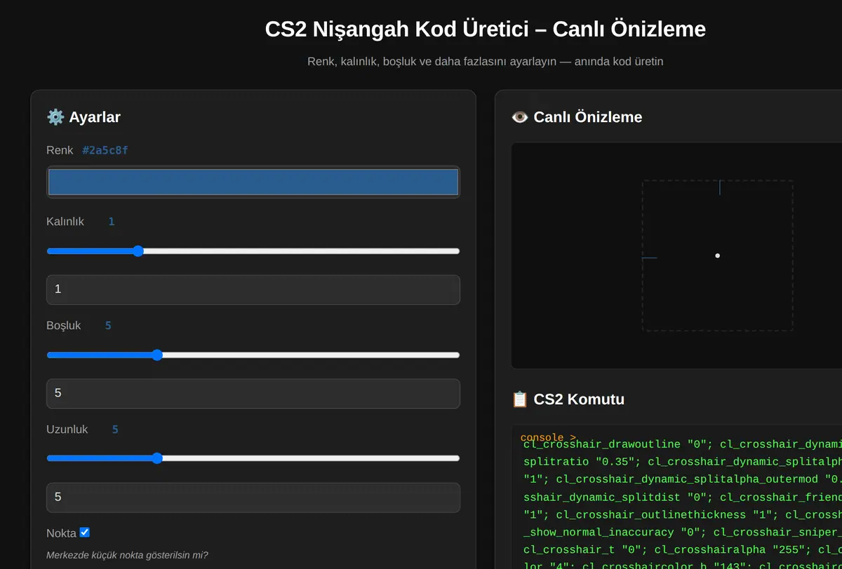 CS2 Nişangah Kod Üretici - Canlı Önizleme ekran görüntüsü